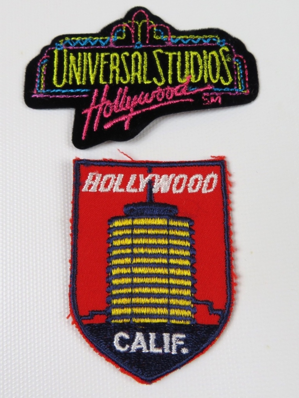 Lot of 2 Vtg HOLLYWOOD embroidered travel souvenir patches 80s